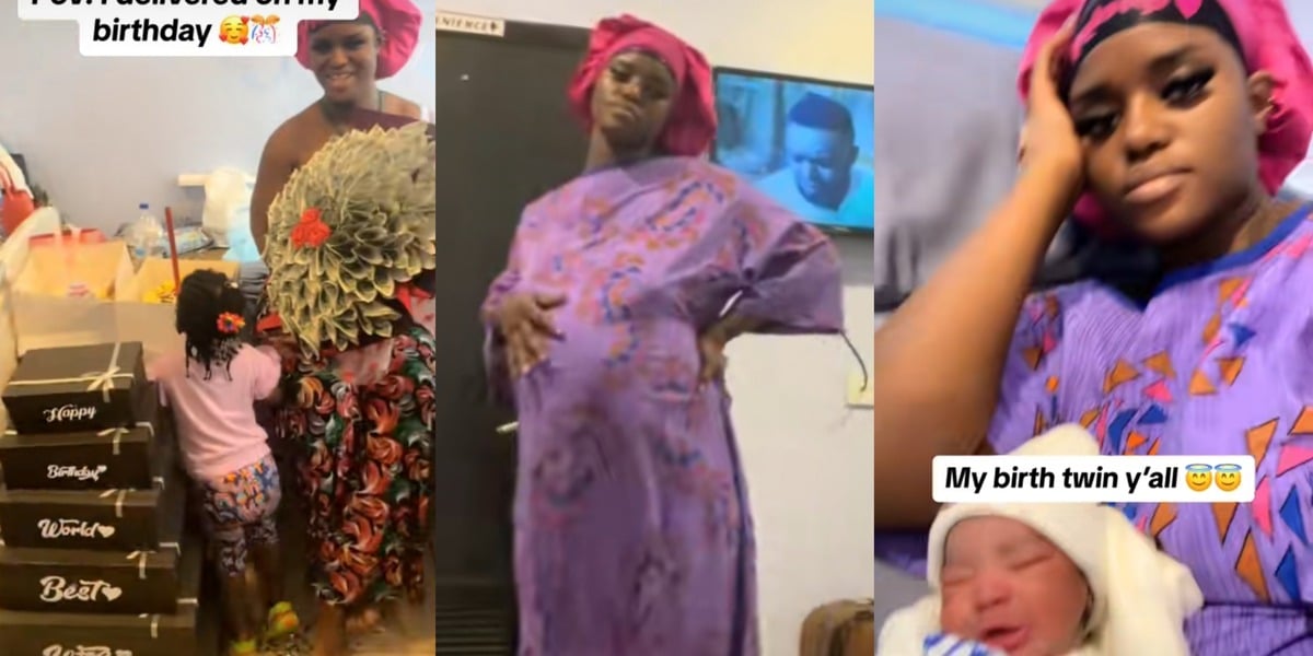 "Double blessing" - Nigerian woman stuns many as she celebrates birthday, welcomes new baby on the same day