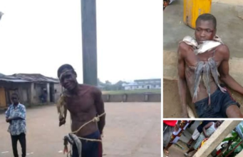 Bayelsa Community Erupts After Man Allegedly Caught Stealing Fish, Tied to Pole by Residents