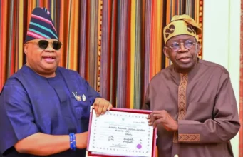 Adeleke Presents His Certificate Of Return To Tinubu At The Villa